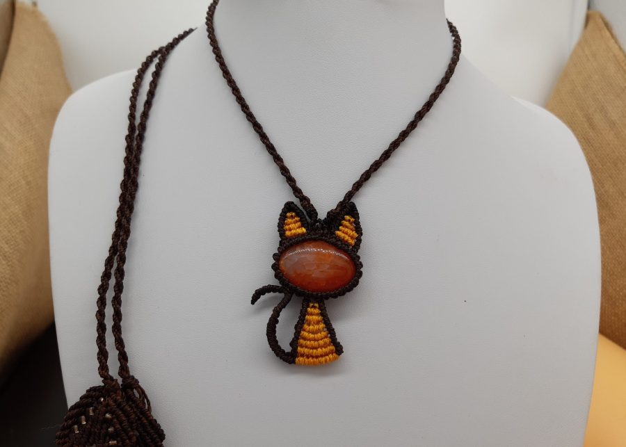 collier orange et brun sur agate CHAT ROUX