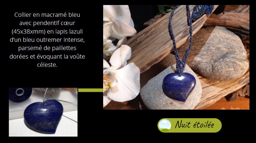 collier bleu en Lapis lazuli et macramé